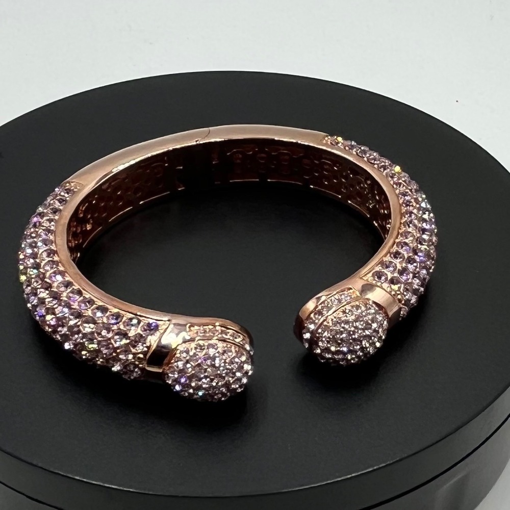 Joan Boyce "Kissable" Rose Gold Tone Pavé Pink Crystal Cuff Bangle‎ Bracelet.